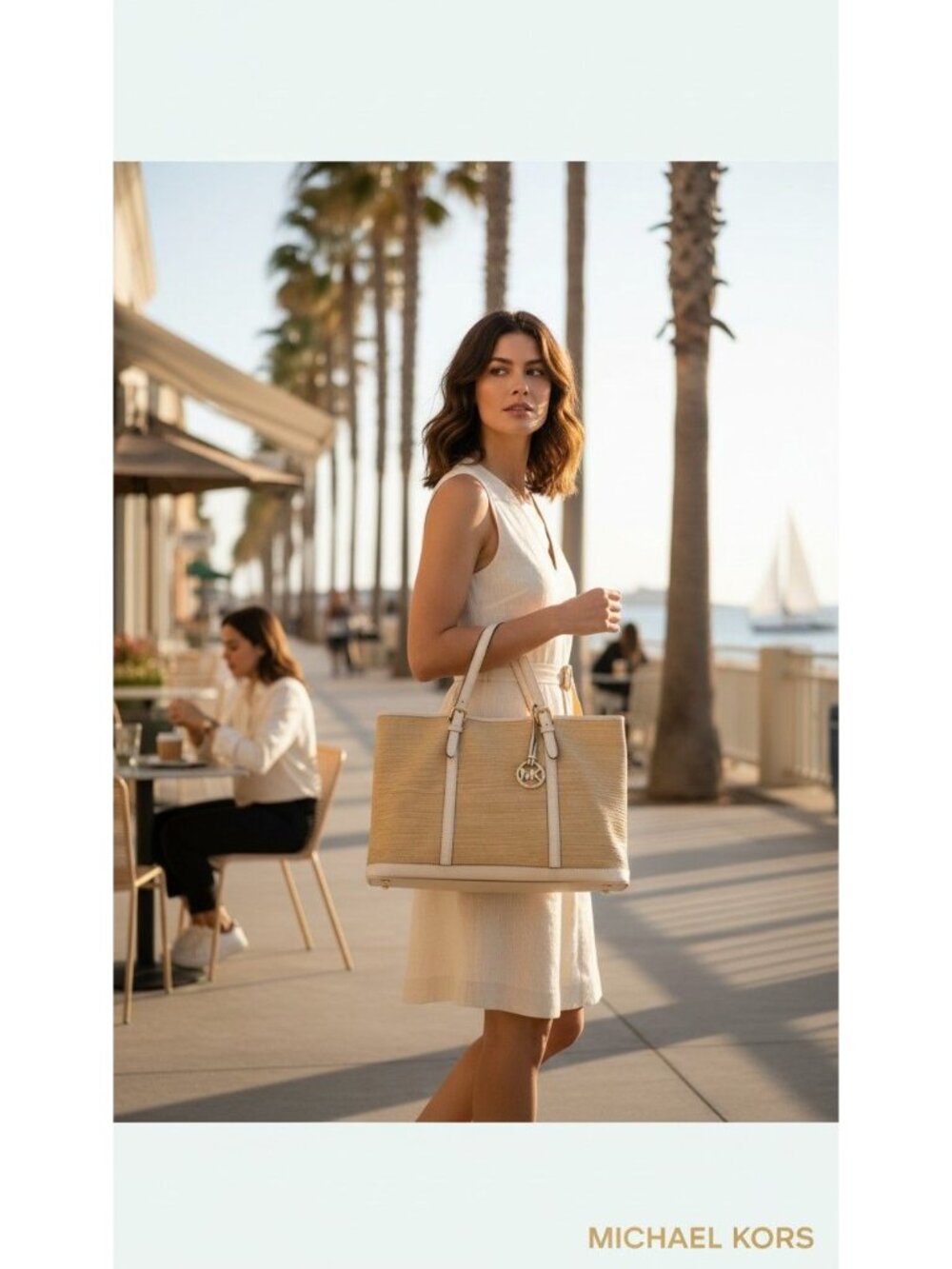 Michael Kors Straw & Leather Tote W/Gold Hardware Jet-Set Glamour Boho City Chic